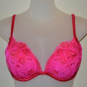 Victoria's Secret Sexy Little Things 34C pink rhinestone push up padded bra EUC